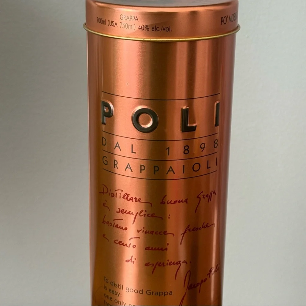 Poli Po’ Moscato Grappa Copper Metal Gift Tube‎ Distillery Display Tin